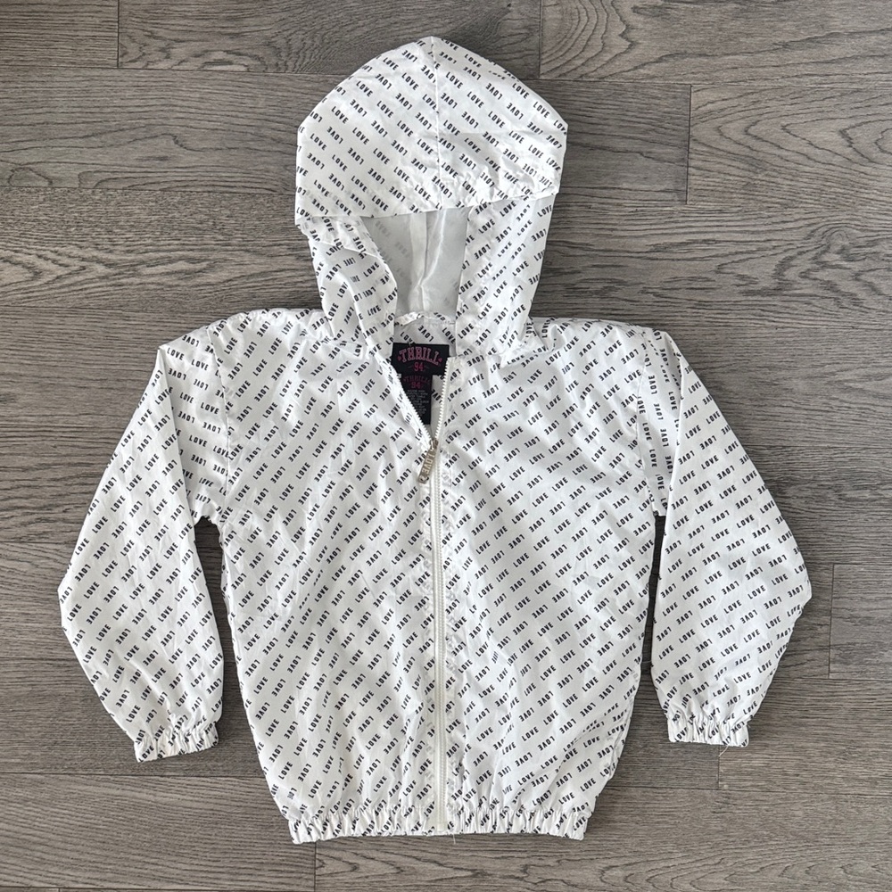 🌼THRILL 94🌼 White Love Patterned Cropped Windbreaker, Size S